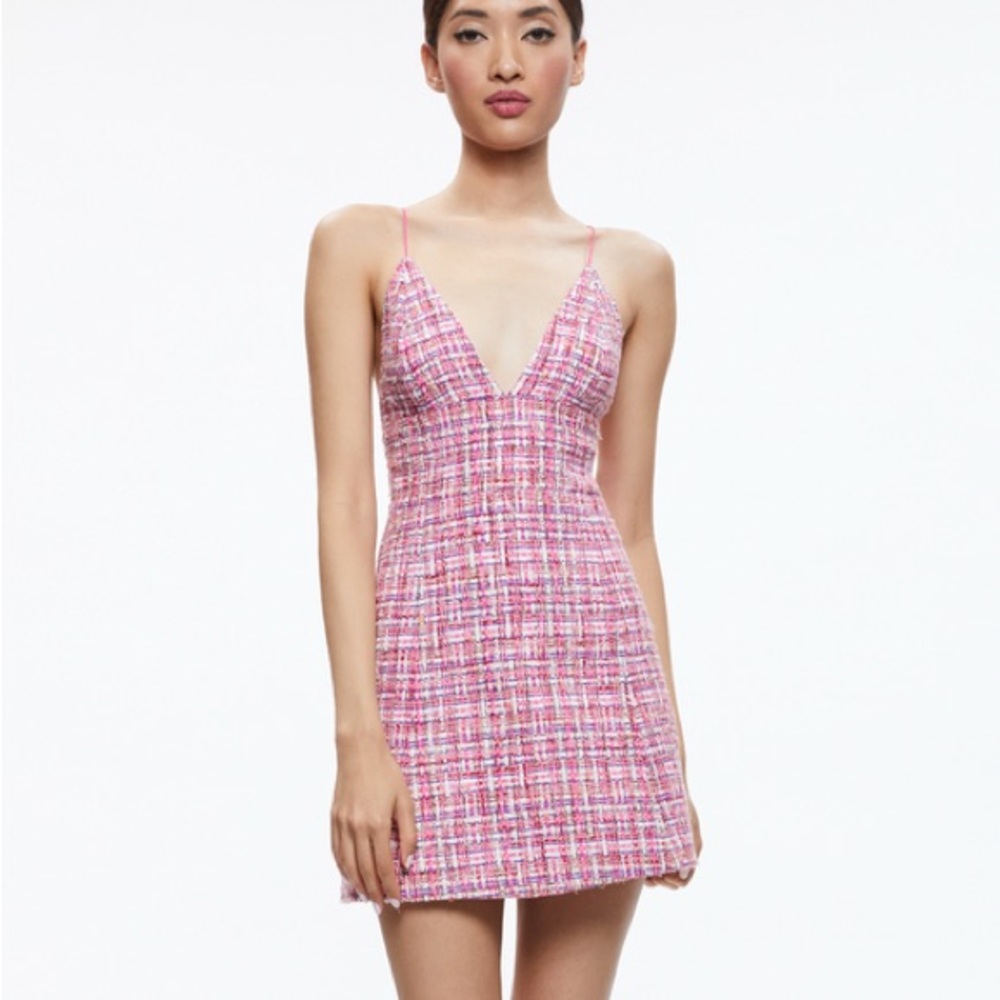 NWT Alice Olivia Carli Pink Tweed Mini Dress